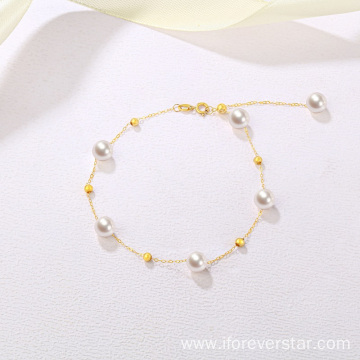 Elegant Jewelry 18K real Gold Natural Pearl Bracelet